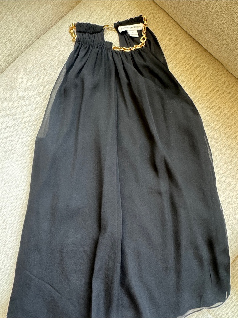 Diane Von Furstenberg Black Top with Gold Chain Neckline
